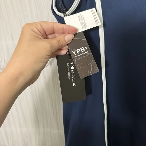 Abercrombie YPB Sculptlux Tank Dress Skort Size L Navy White Pickleball Tennis - Picture 4 of 6